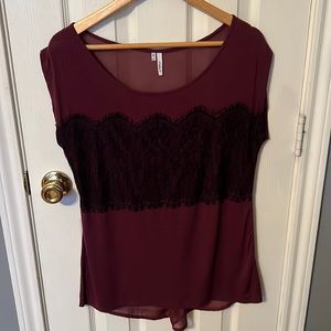 Maroon top with black lace